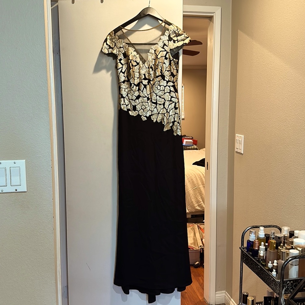Black full length dress with gold sequence